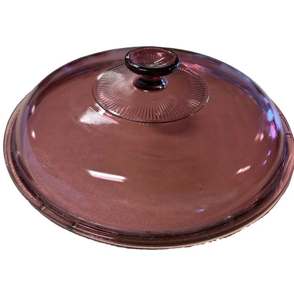 VTG Visions Cranberry Glass 5L Round Casserole Pot W Lid Corning USA Dutchoven